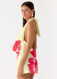 Varindra Cowl Mini Dress Yellow Floral Spritz