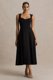 Andromeda Black Sweetheart Neck Midi Dress