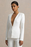 Rosalina White Extreme Plunge Neck Tailored Blazer