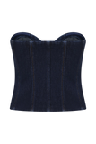 Tully Strapless Topstitch Denim Top Indigo Blue