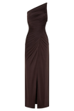 Ryn Twisted One Shoulder Maxi Dress Dark Chocolate