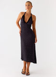 Illuminate Halter Midi Dress Black Polkadot