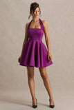 Peggy Mulberry Halter Neck Skater Mini Dress