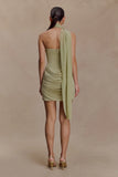 Mattea Slinky And Mesh Mini Dress With Scarf Sage