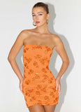 Push Back Beaded Sequin Mini Dress Orange