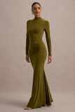 Reid Green Long Sleeve Gathered Maxi Dress