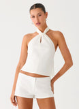 Maddox Scarf Top White
