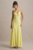 Massie Lemon Chiffon Strappy Maxi Dress With Volume Hem
