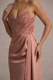 Edel Pink Satin Strapless Maxi Dress With Drape