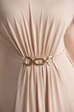 Olessia Champagne Belted Gathered Cape Sleeve Maxi Dress