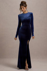 Rayla Navy Velvet Maxi Dress With Split