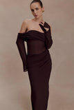 Kirsten Off Shoulder Chiffon Maxi Dress Cacao Brown