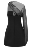 Effie Organza One Sleeve Mini Dress Black