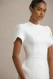 Carabella White High Neck Short Sleeve Mini Dress