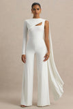 Graces White High Neck Jumpsuit With Cape Sleeve