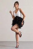 Riot Black White Plunge Neck Mini Dress With Organza Skirt