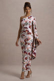 Clementina Cream Floral Print Asymmetric Cape Sleeve Maxi Dress