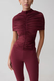 Linh Slinky High Neck Gathered Top Mahogany