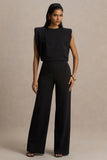 Tiff Black Crew Neck Jumpsuit With Draped Detailing