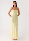 Sassafras Beaded Flower Strapless Maxi Dress Yellow