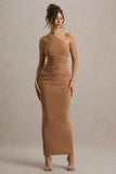 Dalarie Brown One Shoulder Gathered Maxi Dress