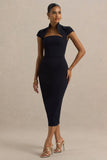 Elsie Navy Cut Out Neck Midi Dress With Short Sleeves