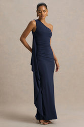 Adelina Navy One Shoulder Maxi Dress With Drape
