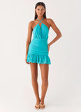 Egoist Crossover Mini Dress Aqua Blue
