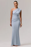 Mardi Powder Blue Asymmetric Maxi Dress With Ruching