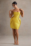 Lovebug Mustard Bandeau Mini Dress With Tulip Skirt