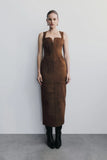 Liam Faux Suede Maxi Dress Dark Chocolate
