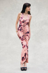 Alessandra Slinky Ruffle Maxi Dress Pink Blurred Floral Print