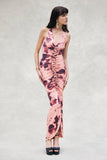 Alessandra Slinky Ruffle Maxi Dress Pink Blurred Floral Print