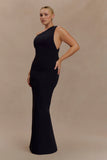 Milena One Shoulder Crepe Maxi Dress Black