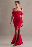 Amoura Red Square Neck Draped Wrap Maxi Dress