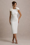 Aubrie Ecru Midi Dress With Bow Details