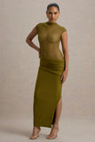Asia Green Sheer Short Sleeve Draped Maxi Dress