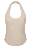 Meadow Denim Corset Halter Top Stone Wash