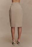 Vera Twill Split Front Midi Skirt Camel