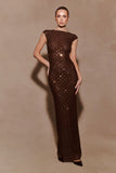 Samara Sleeveless Diamante Maxi Dress Chocolate