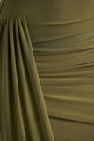 Enchant Olive Asymmetric Twisted Cape Midi Dress