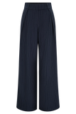 Jacqueline Pleated Wide Leg Pants Navy Pinstripe