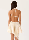 Amirose Spliced Cotton Mini Dress Ivory
