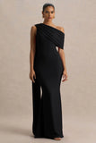 Zendaya Black Asymmetric Neck Fishtail Maxi Dress With Sash
