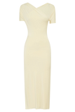 Junie Cross Over Neck Slinky Maxi Dress Lemon