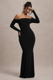 Amaia Black Bardot Long Sleeve Maxi Dress