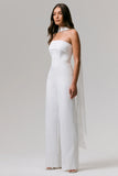 Enchanted White High Neck Jumpsuit With Scarf