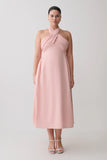 Rosie Linen Halter Midi Dress Pink