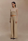 Frannie Gathered Silk Blend Knit Pants Sand