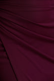 Lola Burgundy Asymmetric Neck Maxi Dress With Ruched Detailing And Front High Split